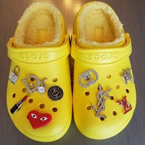 Yellow Classic Lined Crocs w/Jibbitz